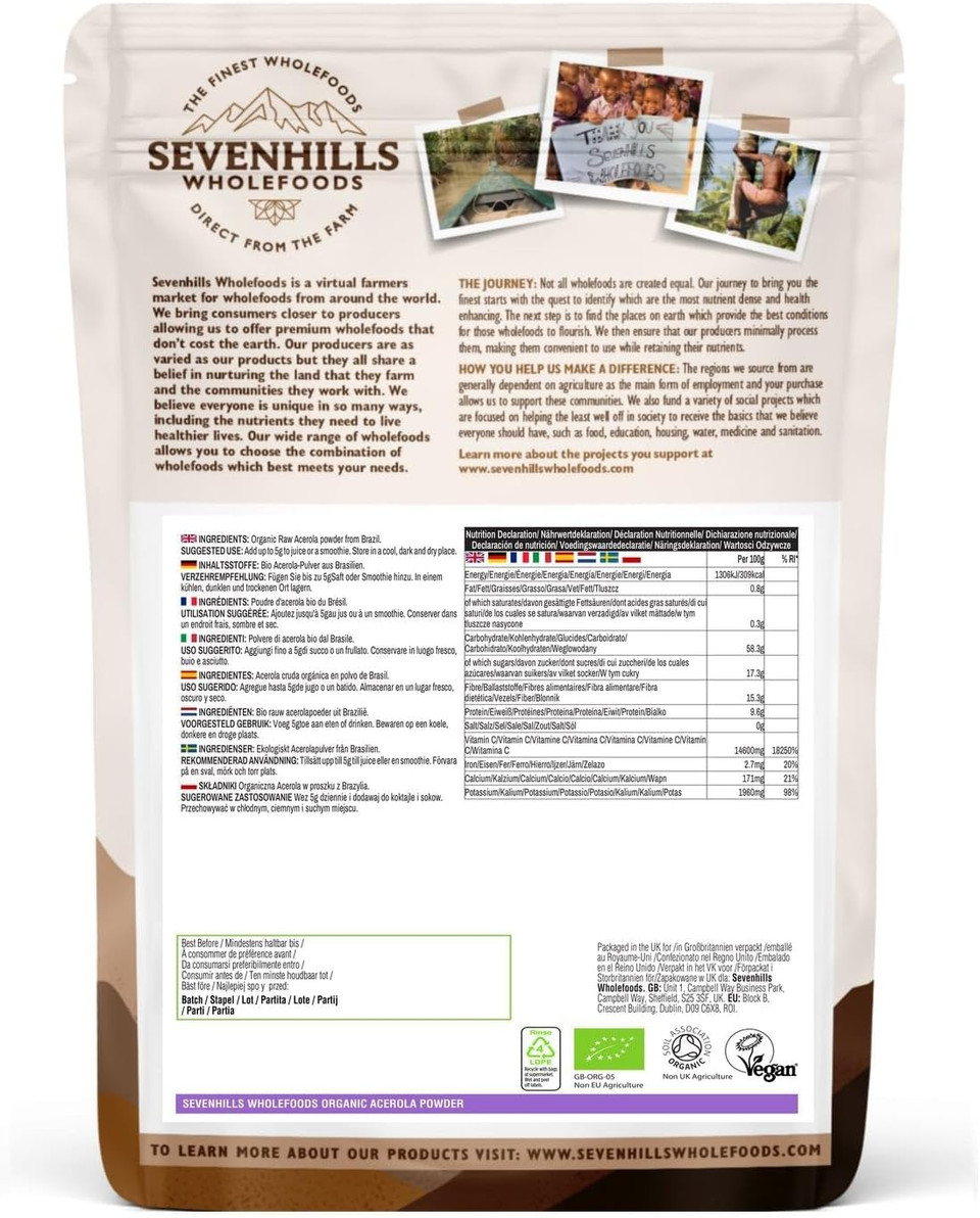 Sevenhills Wholefoods Organic Raw Acerola Powder 100G, Natural Vitamin C

Size: 100 G (Pack Of 1)