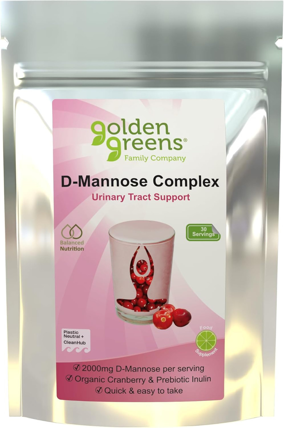 Golden Greens D-Mannose Complex with Organic Cranberry 30 Servings, 1 Count