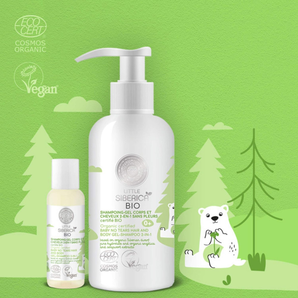 Natura Siberica Little Siberica. Organic Certified Baby No Tears Hair And Body Gel-Shampoo 2-In-1, 250 Ml