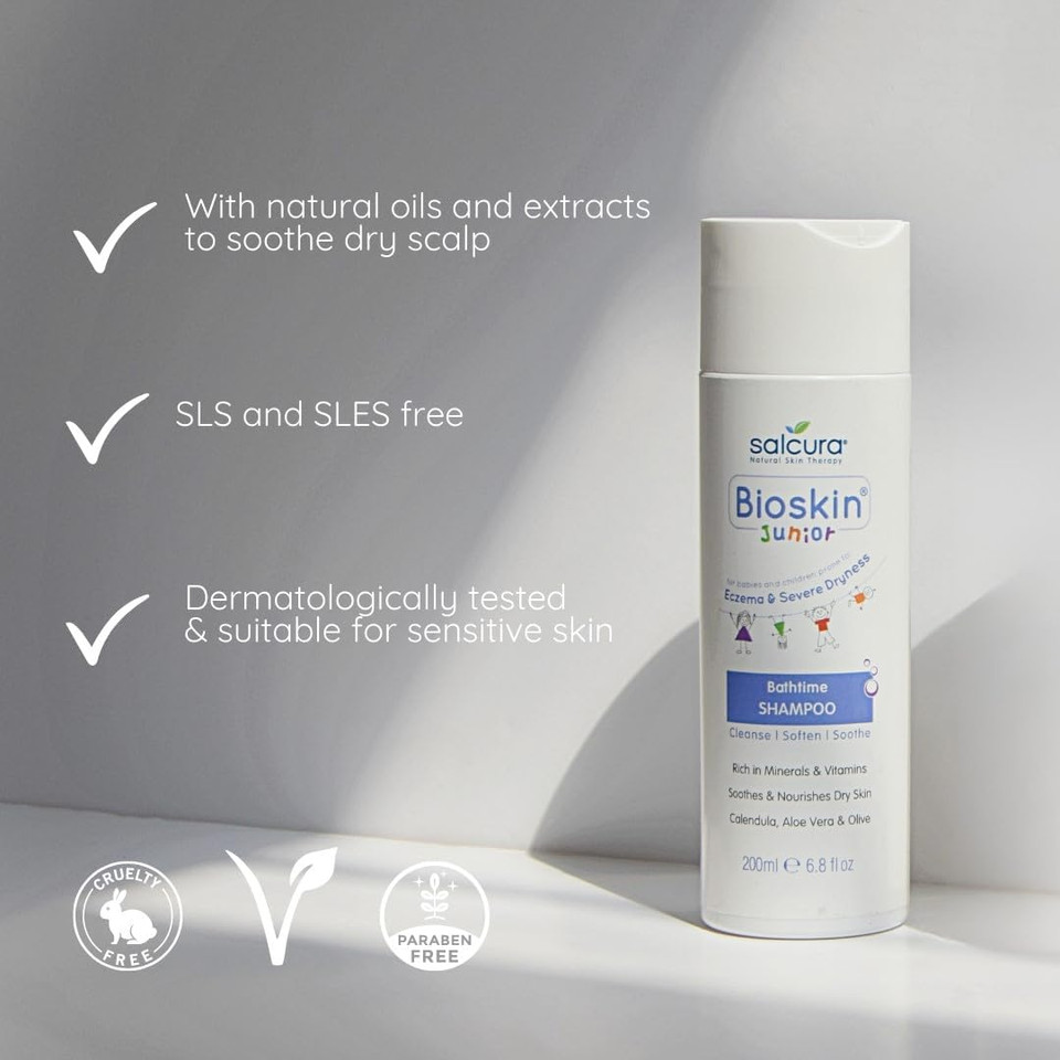 Salcura Natural Skin Therapy, Bioskin Junior Shampoo, Low-Foamy Kids Shampoo For Sensitive Skin, Soothes & Nourishes The Driest Scalp 200ml