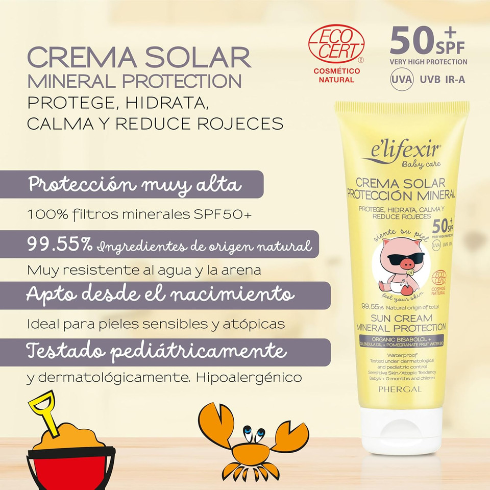 E'LIFEXIR Baby Care - Baby and Child Sun Cream | Hydrating, Nourishing, Water Resistant | Sunscreen UVA/UVB/IR-A | 100% Mineral Filters (Yellow )