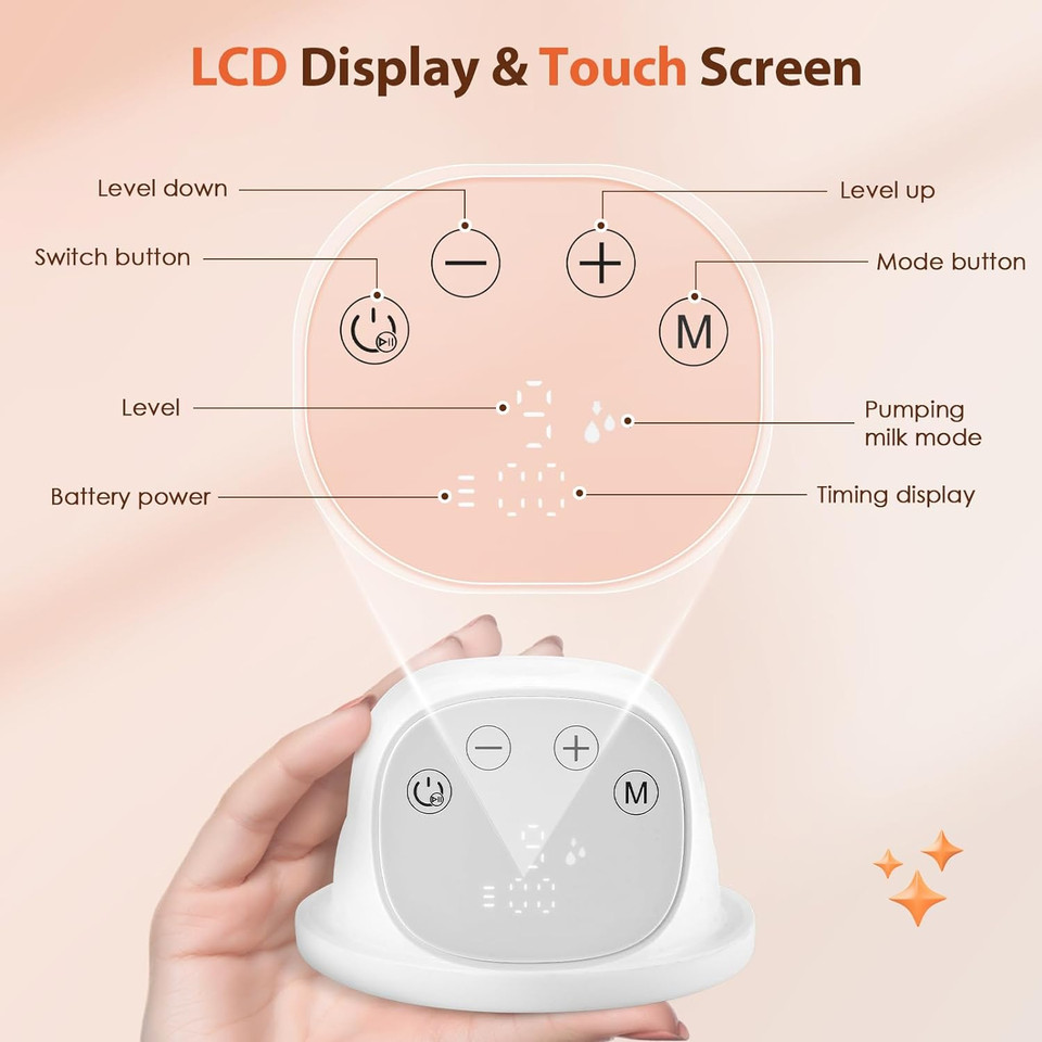Hands Free Breast Pump, Sunowl Wearable Breast Pump Hands Free Electric Breast Pump With 3 Mode & 9 Levels Strong Pumping, Anti-Backflow Ultra-Quiet Touchscreen Lcd Display 19/22 Flange
Color: White