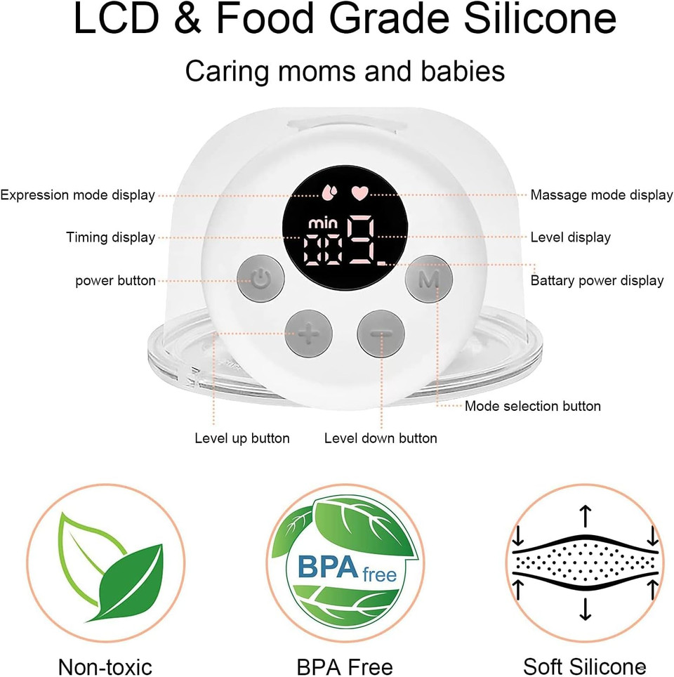 Ydhz Double Wearable Breast Pump, Hands Free Breast Pump, Low Noise, 2 Modes & 9 Levels, Massage Mode And Pumping Mode, Lcd Display, Portable 2 Pcs Electric Breast Pump - 24Mm / 27Mm Flange
