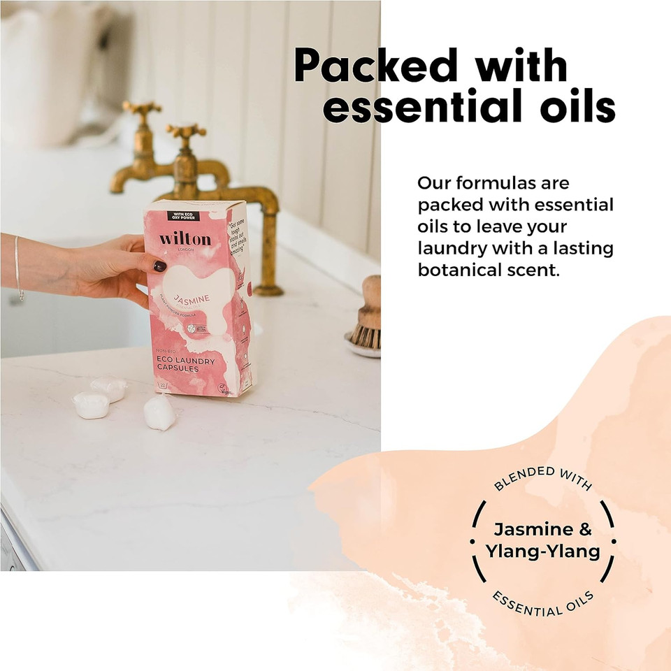 Wilton London Eco Friendly Laundry Capsules 22 Washes - 100% Plastic Free Packaging - Non-Bio - Plant-based Biodegradable Powder Formula - Essential Oils - Fresh and Longlasting Jasmine Scent Wilton London Eco Friendly Laundry Capsules 22 Washes - 100% Plastic Free Packaging - Non-Bio - Plant-based Biodegradable Powder Formula - Essential Oils - Fresh and Longlasting Jasmine Scent