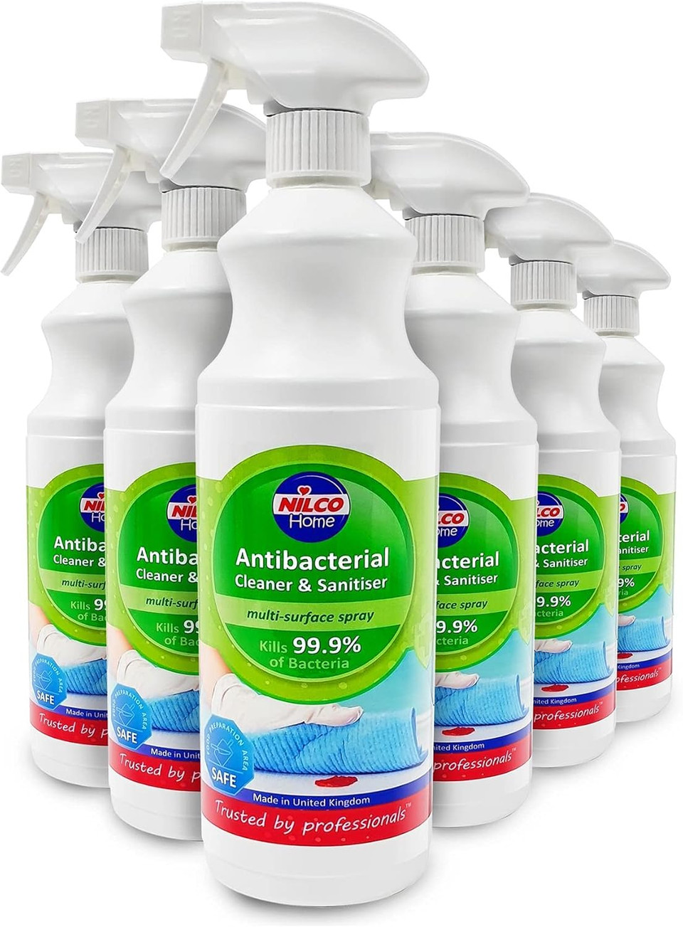 Nilco Antibacterial Cleaner and Sanitiser 1 Litres Multi-Surface Spray x 6 Bottles