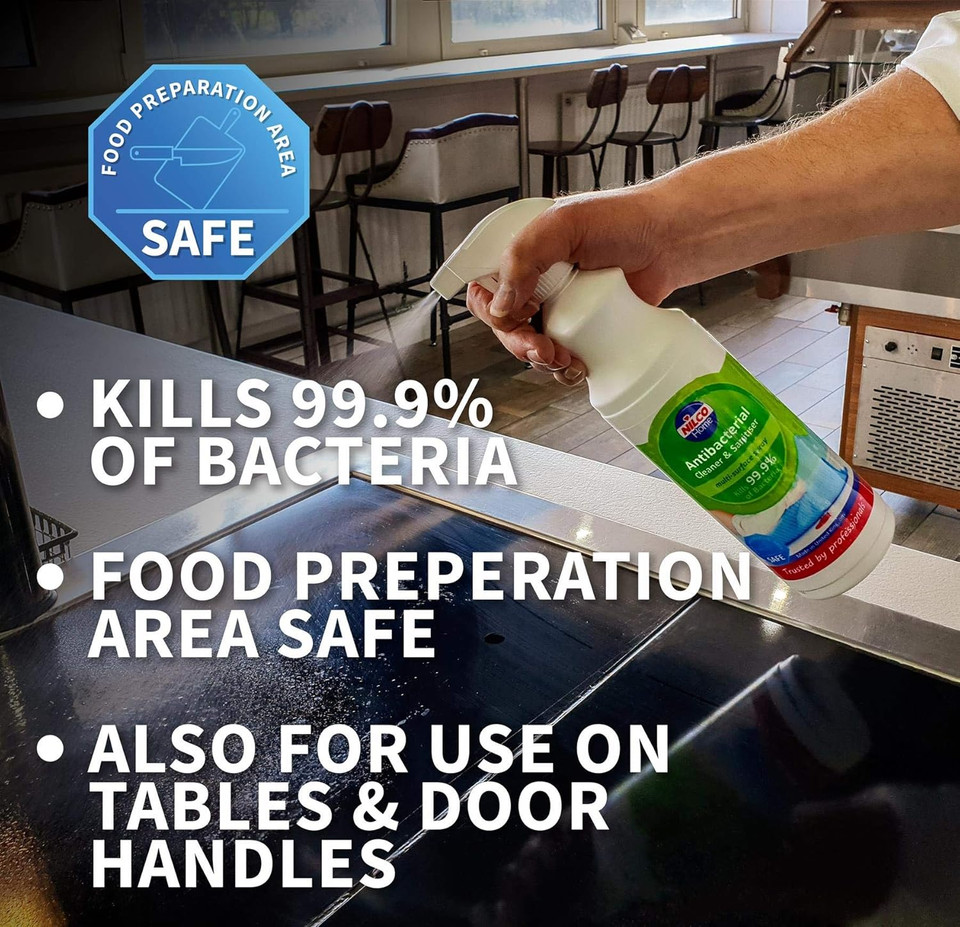 Nilco Antibacterial Cleaner and Sanitiser 1 Litres Multi-Surface Spray x 6 Bottles
