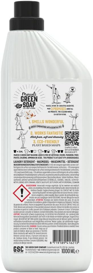 Marcel'S Green Soap - Laundy Detergent Cotton & Vanilla - Washing Liquid - Palm Oil Free - 100% Eco Friendly - 100% Vegan - 97% Biodegradable - 1 L

Size: 1 L (Pack Of 1)