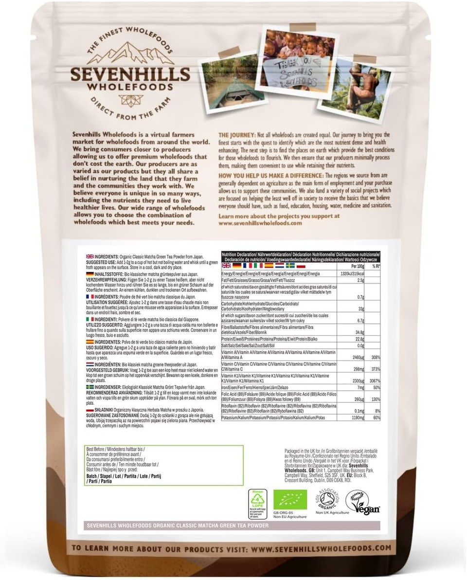 Sevenhills Wholefoods Organic Japanese Classic Matcha Tea Powder 100G