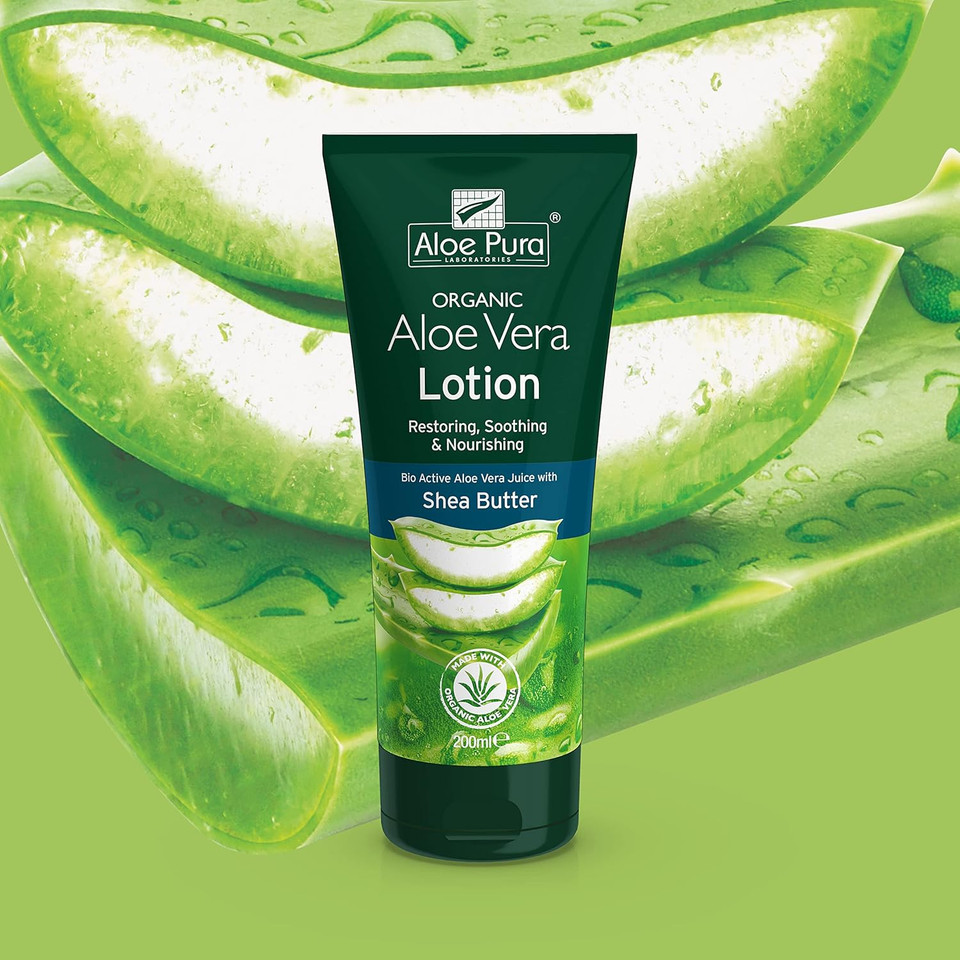 Aloe Pura Organic Aloe Vera Lotion, Natural, Vegetarian, Cruelty Free, Paraben & SLS Free, Soothing, Moisturising, 200 ml