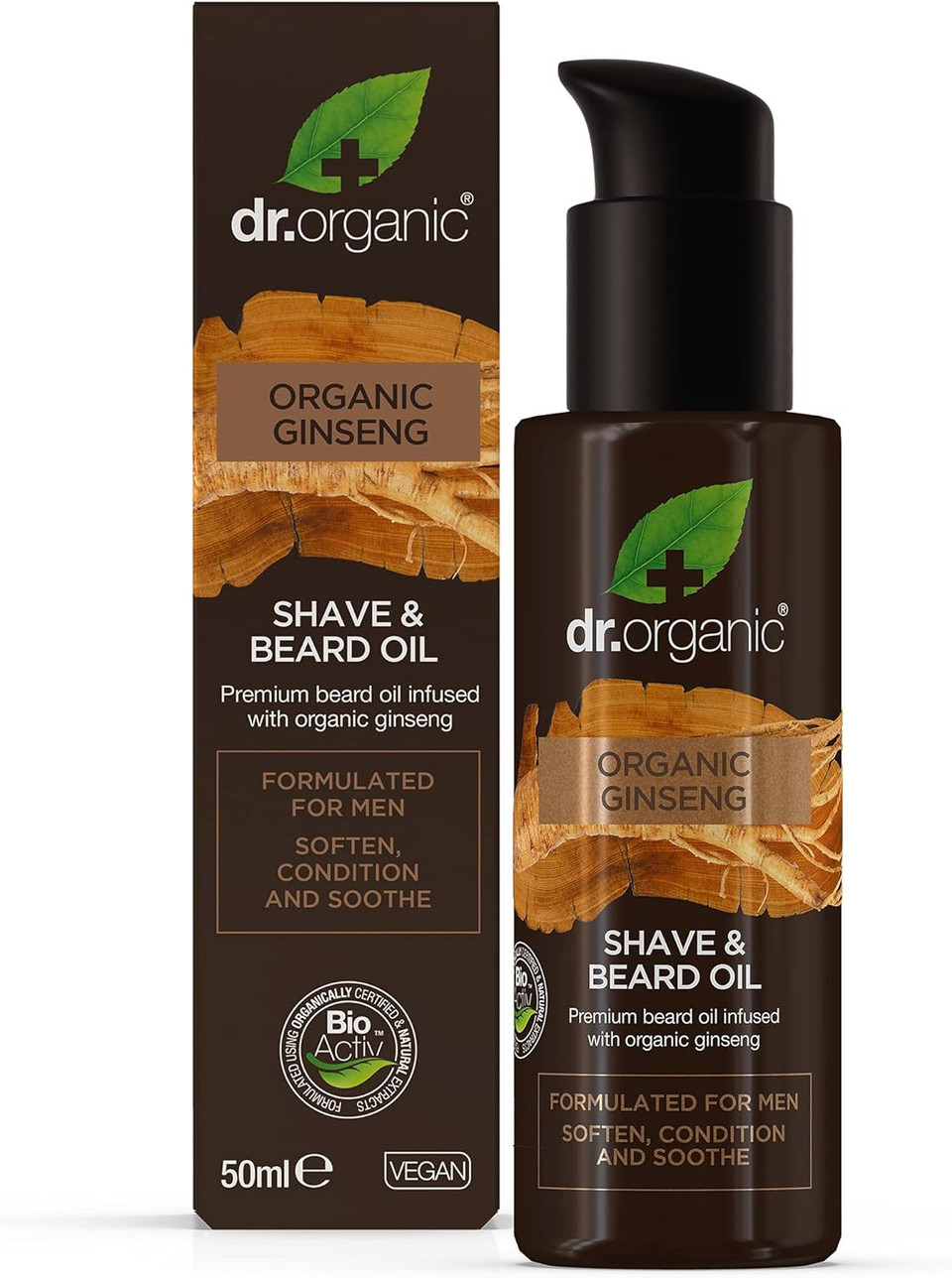Dr Organic Ginseng Beard Oil, Soften, Condition, Soothe, Natural, Vegan, Cruelty-Free, Paraben & Sls-Free, Organic, 50Ml