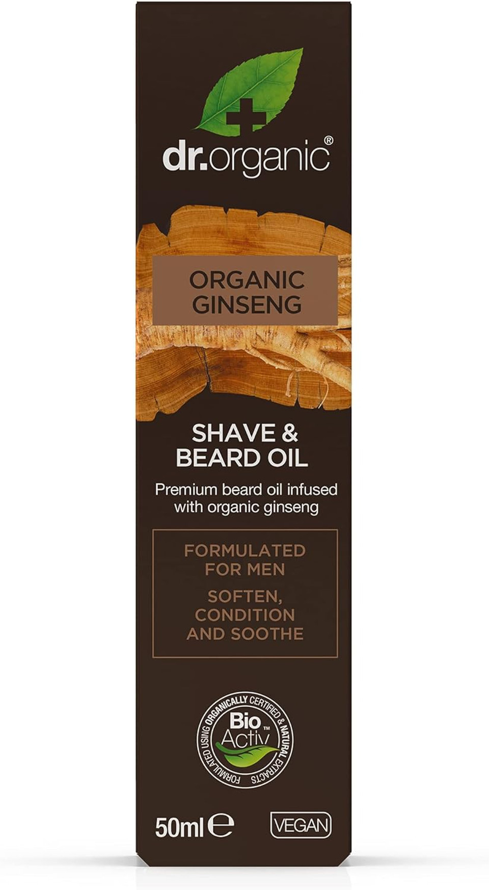 Dr Organic Ginseng Beard Oil, Soften, Condition, Soothe, Natural, Vegan, Cruelty-Free, Paraben & Sls-Free, Organic, 50Ml