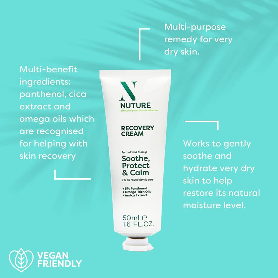 NUTURE Recovery Cream 50ml, Soothing Protecting & Calming Skincare, High in Arnica & Omega-rich Oils, Pro Vitamin V5 & Shea Butter, Calm Distressed Skin, Unscented