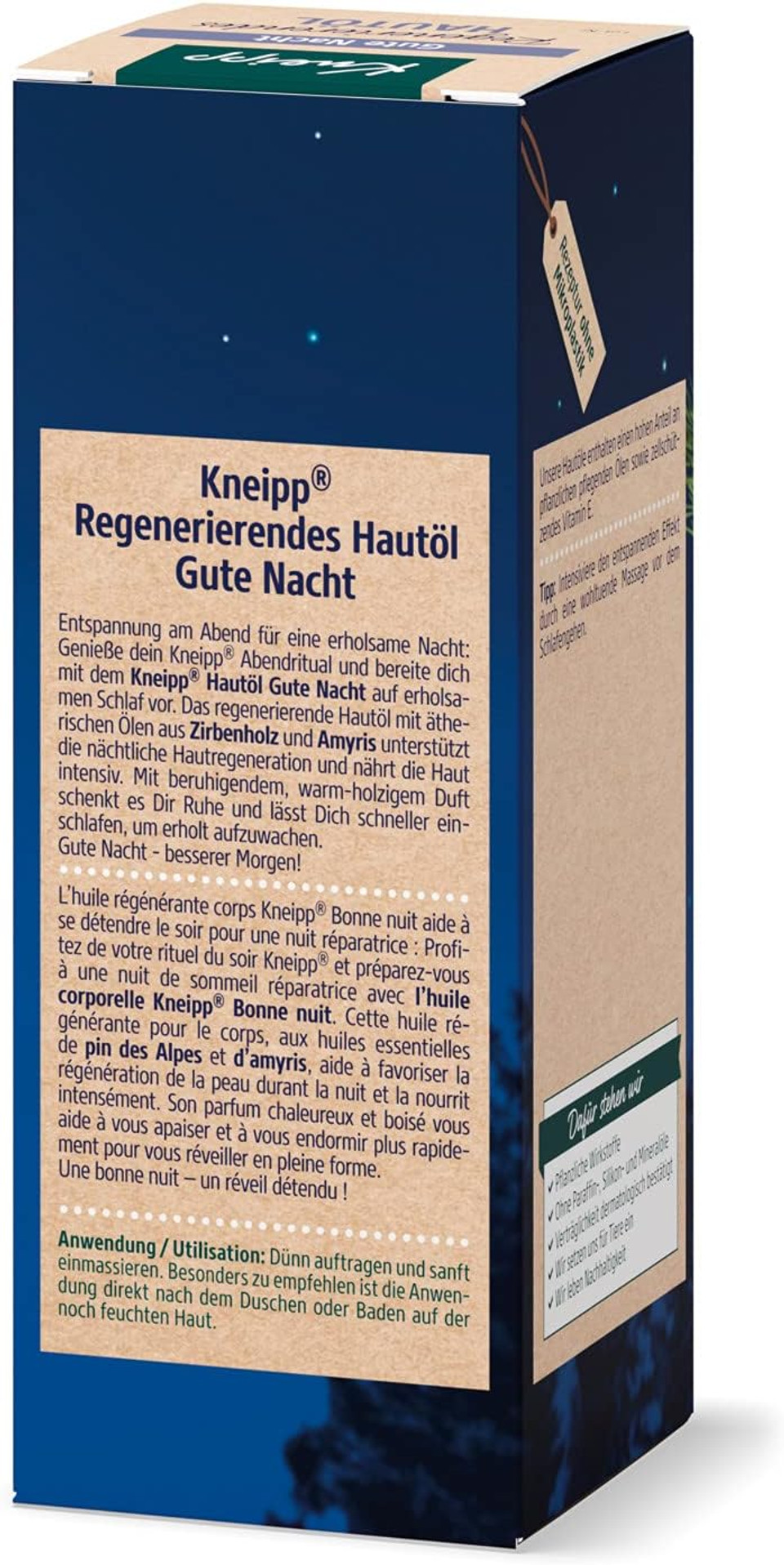 Kneipp Regenerating Skin Oil Gute Night - Soothing Skin Oil With Essential Oils Made Of Swiss Pine Wood & Amyris - For A Restful Sleep & Night Skin Regeneration - 100 Ml