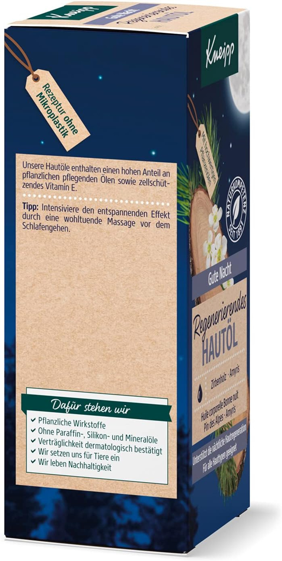 Kneipp Regenerating Skin Oil Gute Night - Soothing Skin Oil With Essential Oils Made Of Swiss Pine Wood & Amyris - For A Restful Sleep & Night Skin Regeneration - 100 Ml