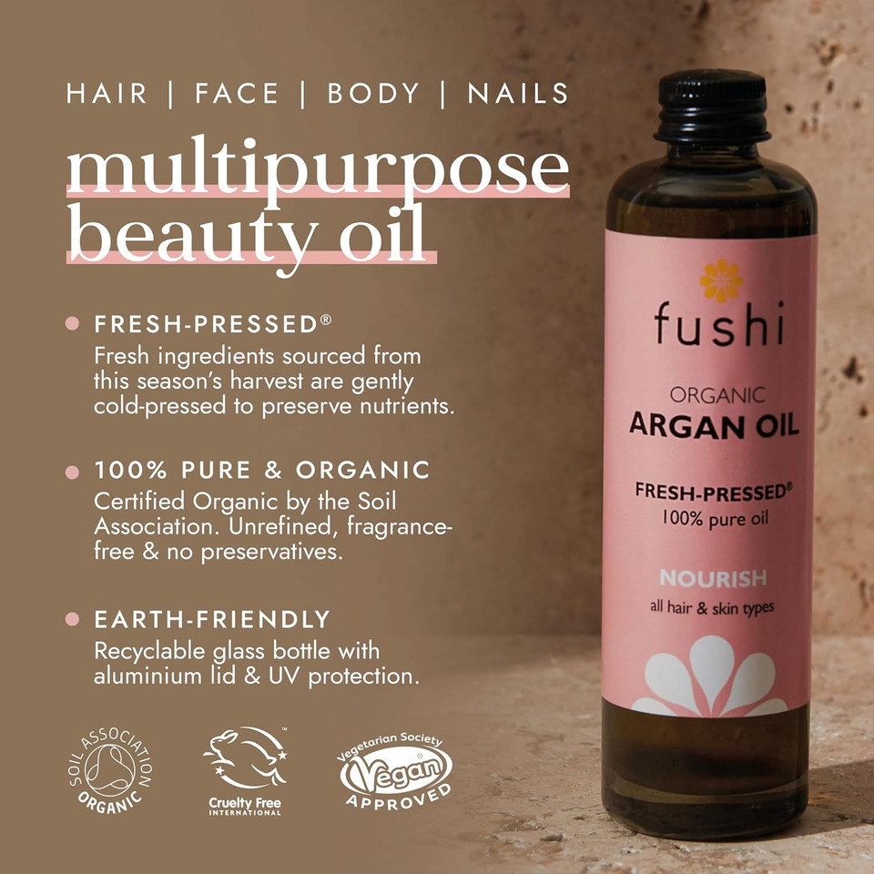Fushi Organic Virgin Moroccan Argan Oil Pure Natural Cold Pressed High Vitamin E - 100ml