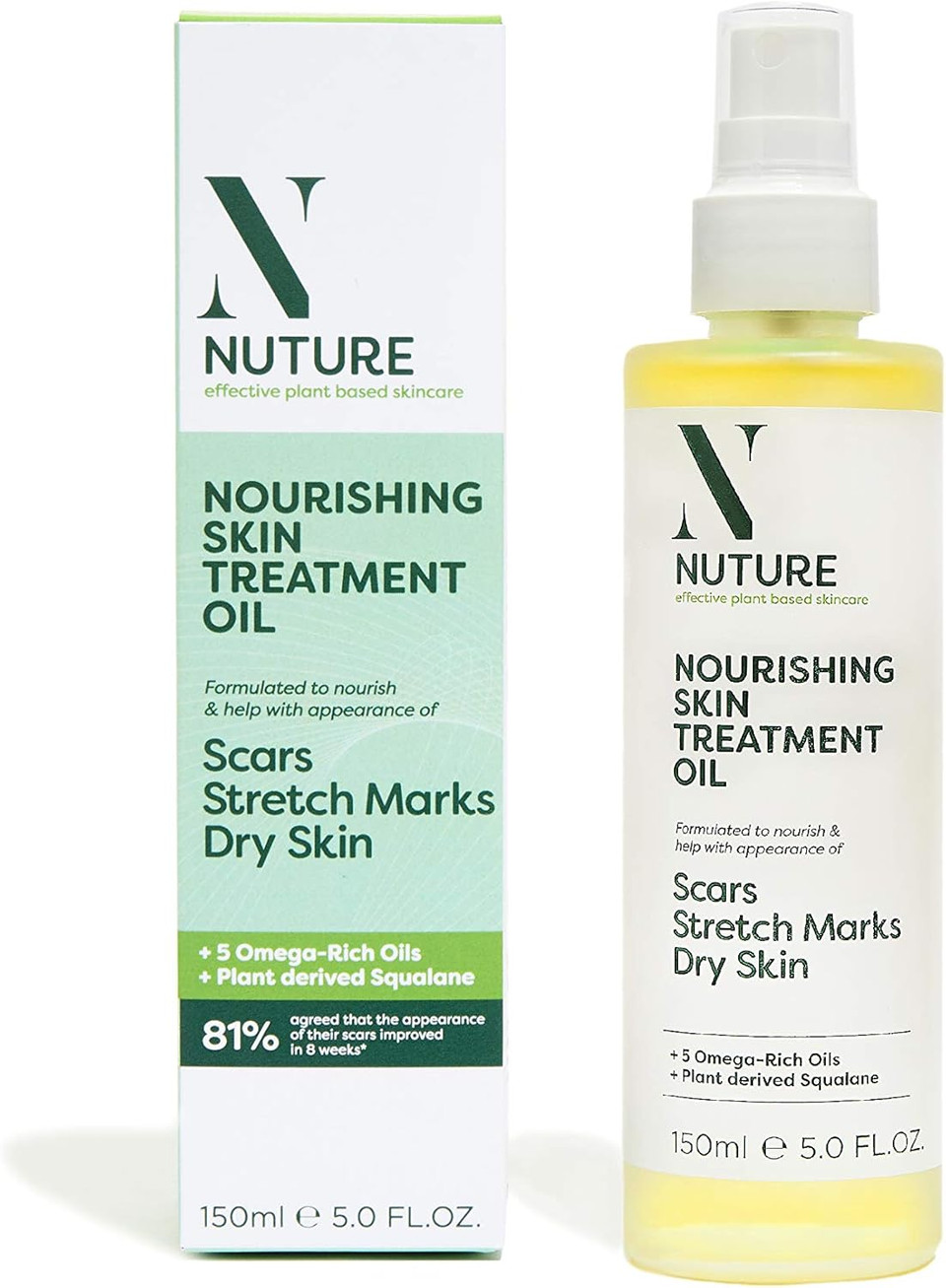 NUTURE Nourishing Skin Treatment Oil 150ml | Improves the appearance of Scars & Stretch-marks | Omega-rich Oils | Face & Body | Absorbs Quickly | Antioxidants | Soothed & Softened