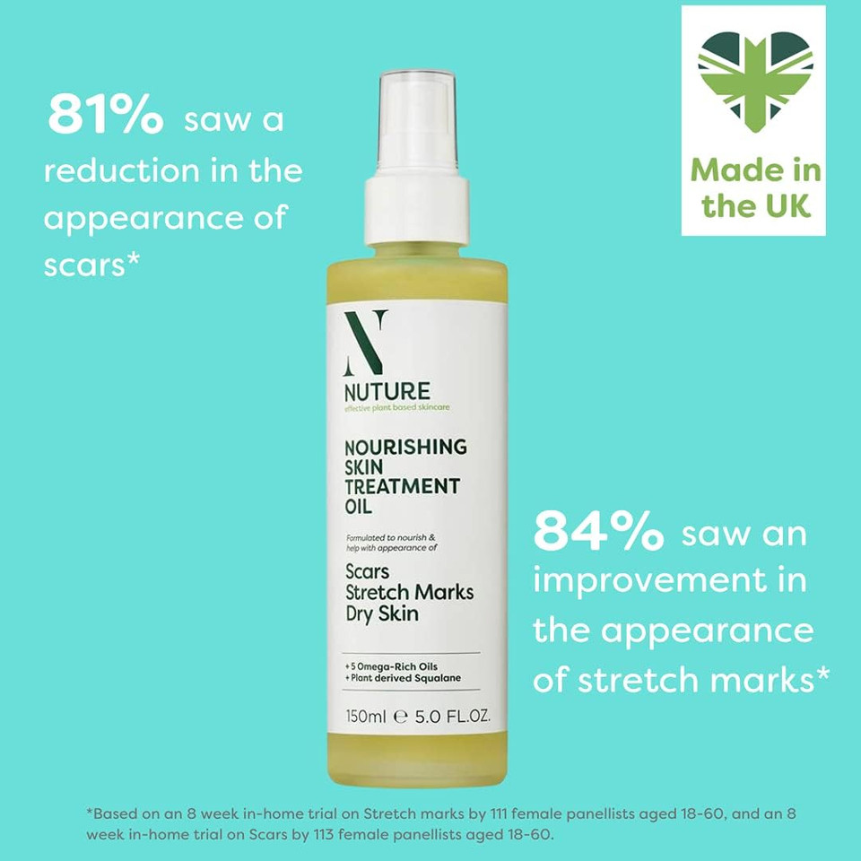 NUTURE Nourishing Skin Treatment Oil 150ml | Improves the appearance of Scars & Stretch-marks | Omega-rich Oils | Face & Body | Absorbs Quickly | Antioxidants | Soothed & Softened