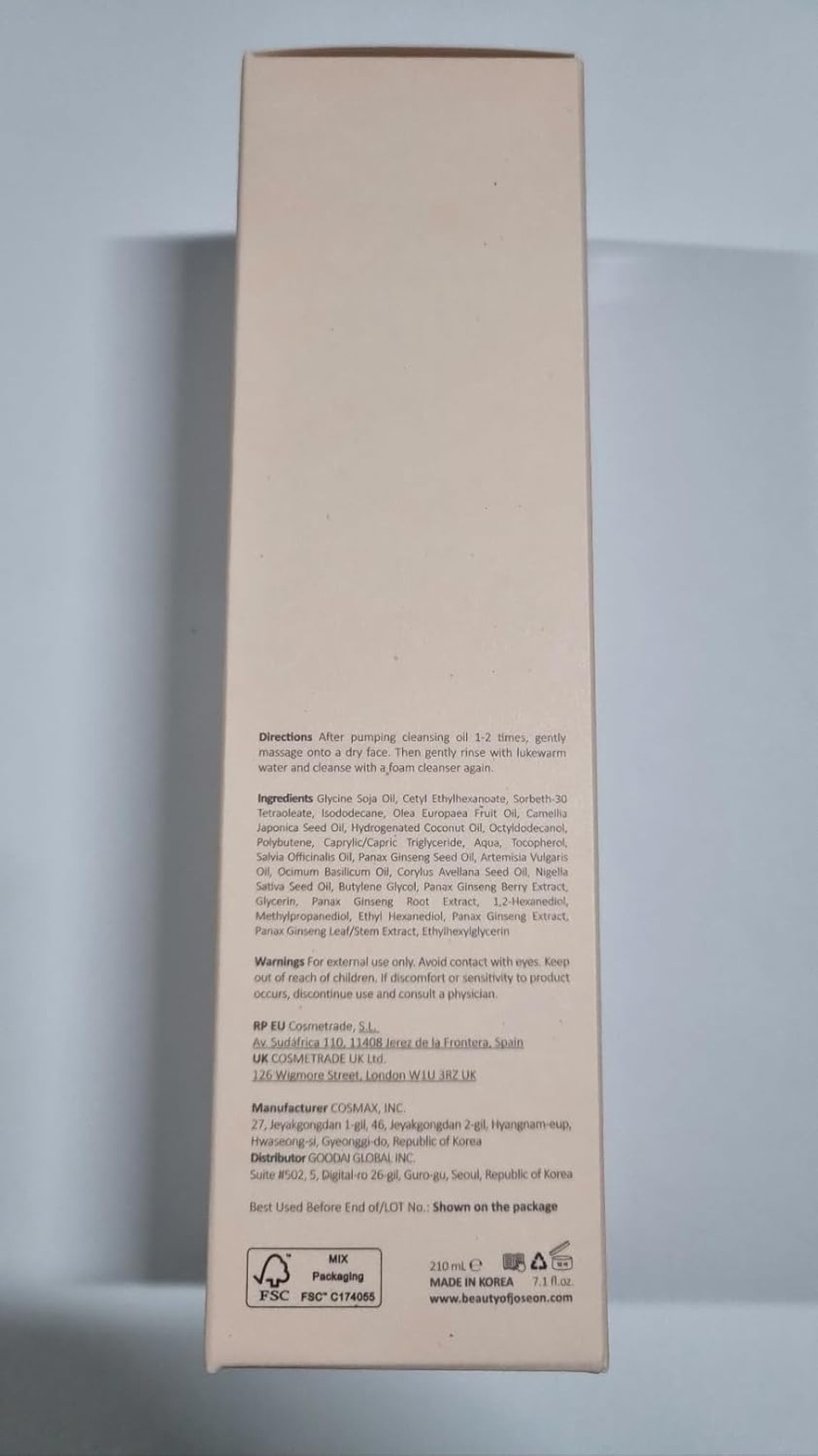Beauty of Joseon Ginseng Cleansing Oil (210ml, 7.1 fl.oz.)