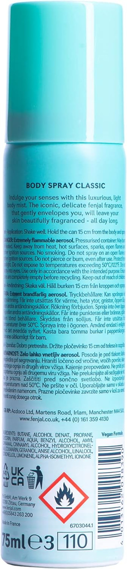 Fenjal Luxury Body Spray, White, 75 ml (Pack of 1)