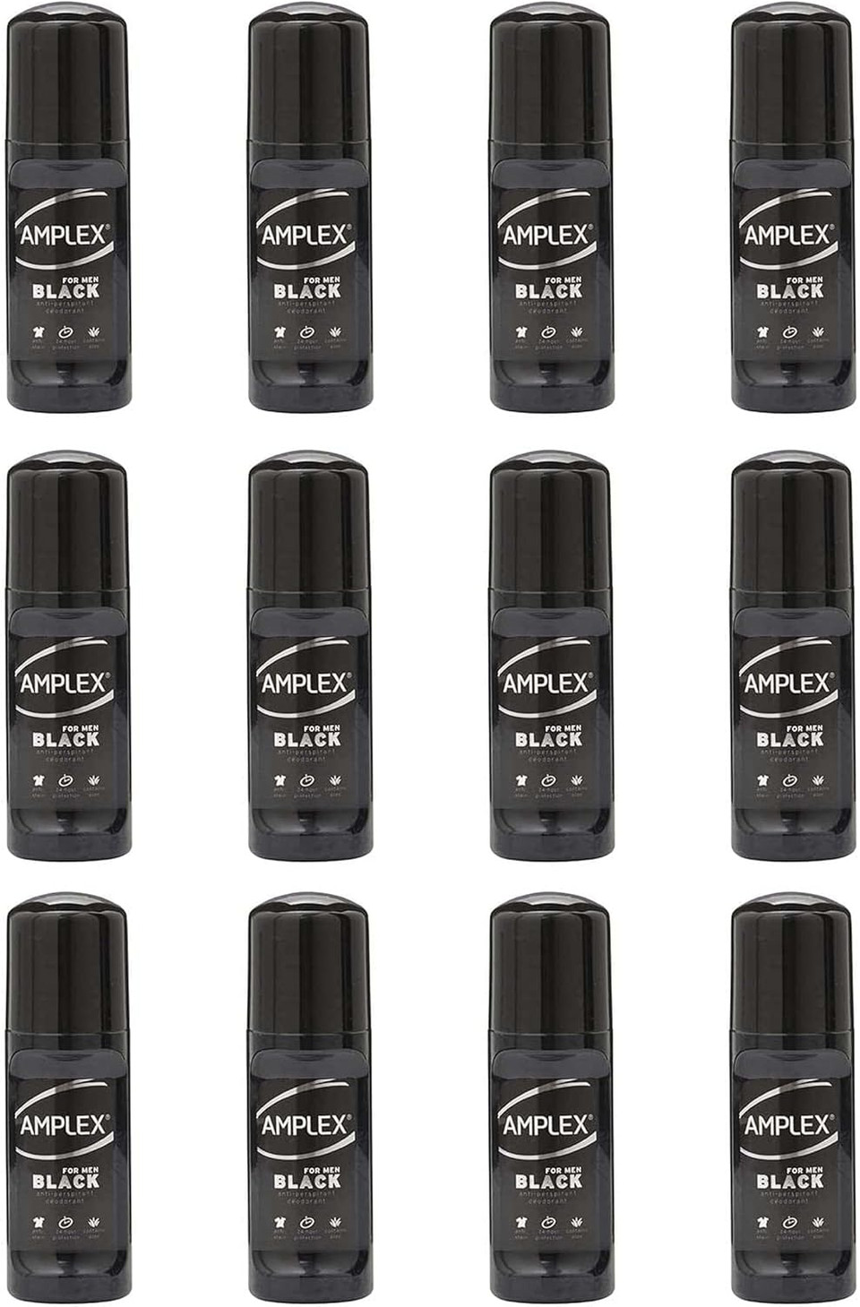 Amplex Black For Men Anti-Perspirant Deodorant Roll-On - 12 x 50ml