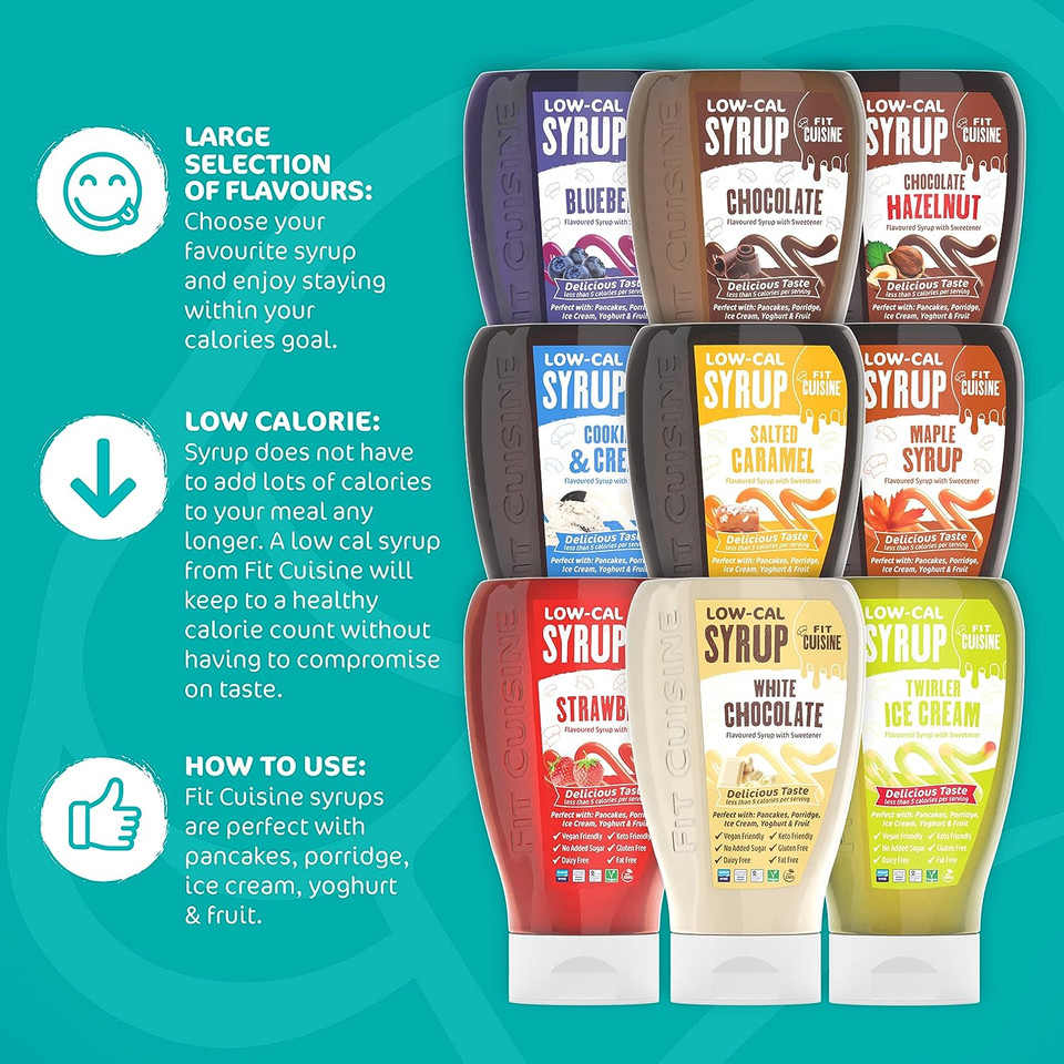 Fit Cuisine Low-Cal Syrup & Calorie, Gluten Free, No Added Sugar, 0 Fat, Keto, Vegan For Pancakes, Desserts, Porridge, Ice Cream, Gym & Fitness, Weight Loss, Chocolate, 425 Ml