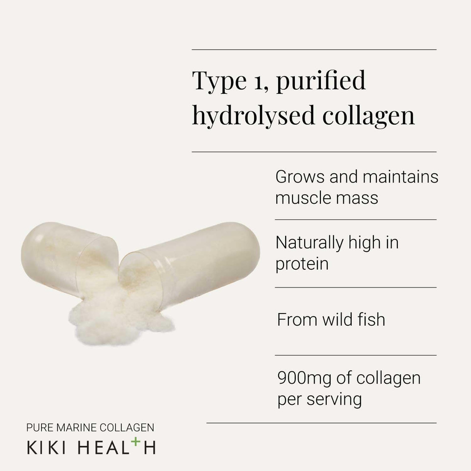 KIKI Health Pure Marine Collagen - Discover Radiant Wellness with Premium Hydrolysed Supplement - Sustainably Sourced from Wild Fish, Type 1 Purified, Naturally High in Protein | 150 Capsules | 450mg KIKI Health Pure Marine Collagen - Discover Radiant Wellness with Premium Hydrolysed Supplement - Sustainably Sourced from Wild Fish, Type 1 Purified, Naturally High in Protein | 150 Capsules | 450mg