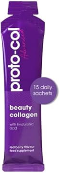 Proto-Col Beauty Collagen Supplements for Women - 10,000mg Bovine Collagen Peptides with Hyaluronic Acid, Vitamins and Minerals - Red Berry Flavour - 15 Sachets