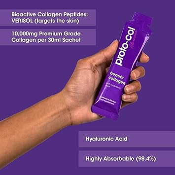 Proto-Col Beauty Collagen Supplements for Women - 10,000mg Bovine Collagen Peptides with Hyaluronic Acid, Vitamins and Minerals - Red Berry Flavour - 15 Sachets