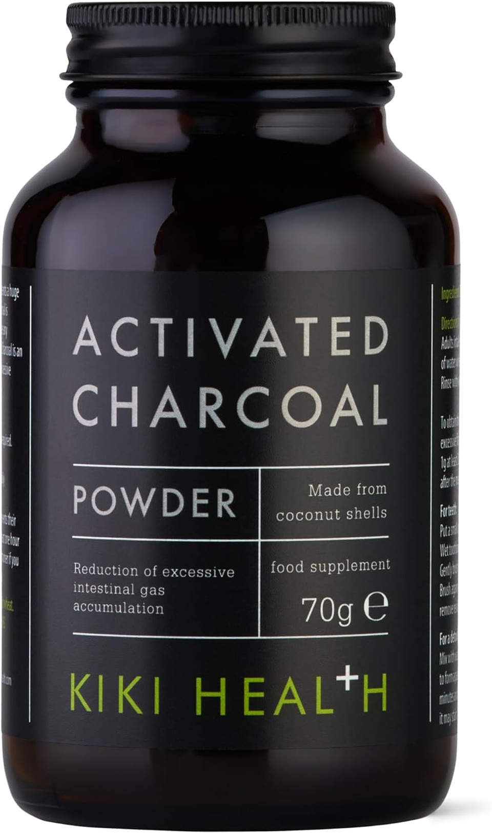 KIKI Health Activated Charcoal Powder | Teeth Whitening Made from Coconut Shells | Food Grade Detox Supplement | Natural Relief Flatulence Indigestion Body & Mind | Vegan & Gluten Free  70g