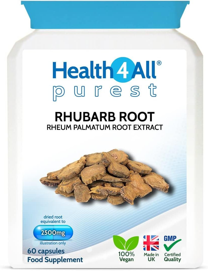 Health4All Rhubarb Root 2500Mg 60 Capsules (V) (Not Tablets) Purest- No Additives. Natural Laxative Supplement. Vegan