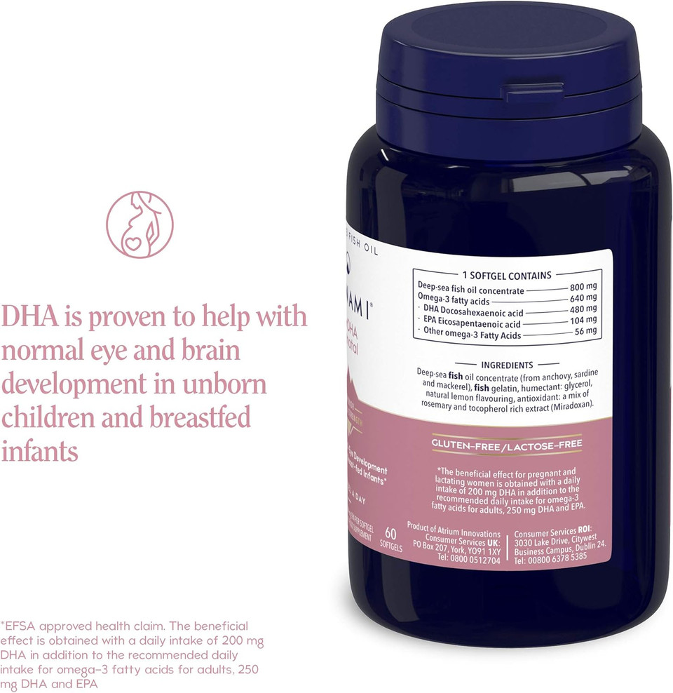 Omega 3 Fish Oil Supplement - Minami - MorDHA Prenatal with high Concentration of DHA Formula - Supports Brain and Eye Development of Foetus and Breast-fed Infants - 60 Softgels
