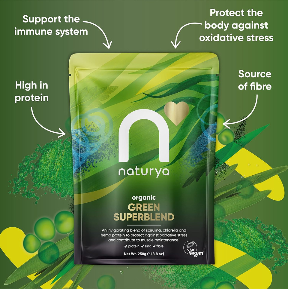 Naturya Organic Green SuperBlend, 250g, Alkalising Superfood Blend for Smoothies