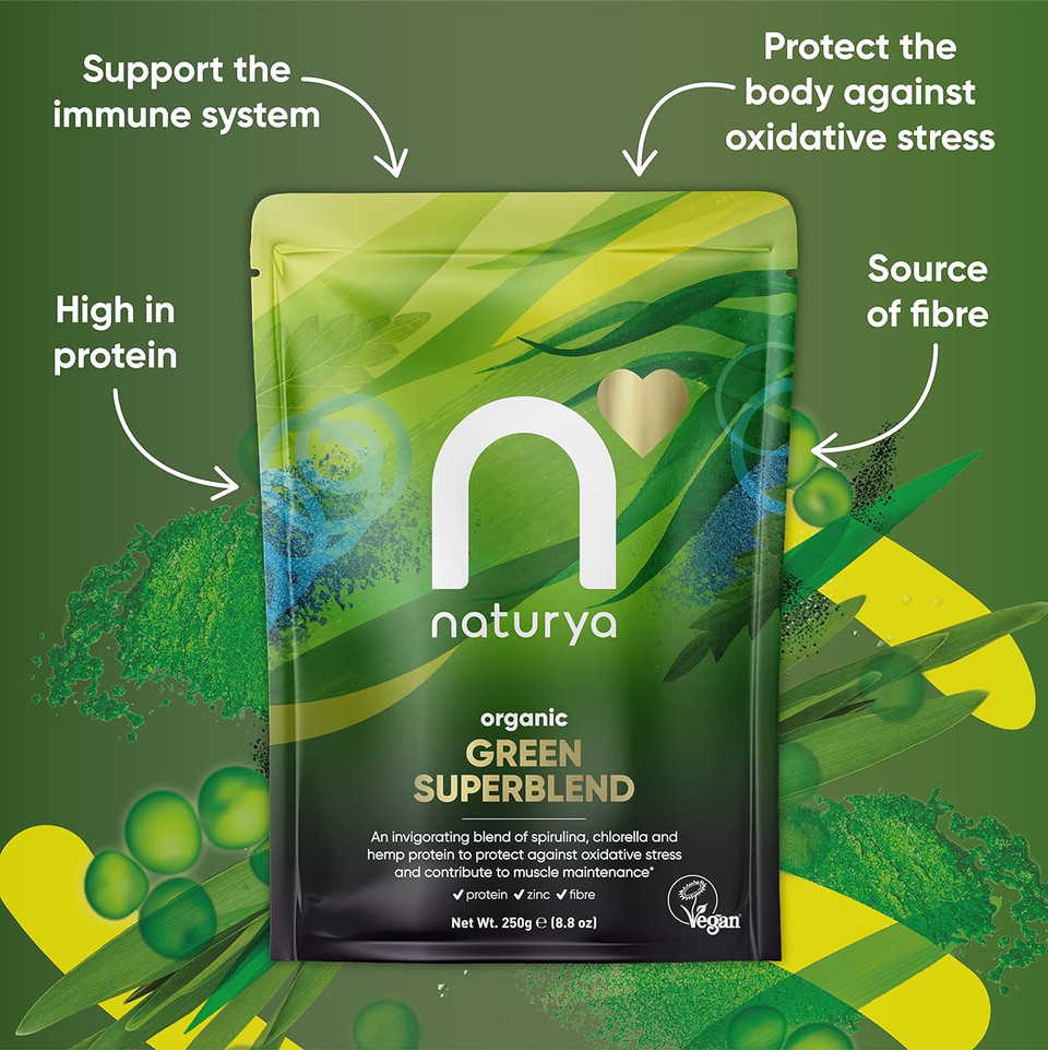 Naturya Organic Green SuperBlend, 250g, Alkalising Superfood Blend for Smoothies