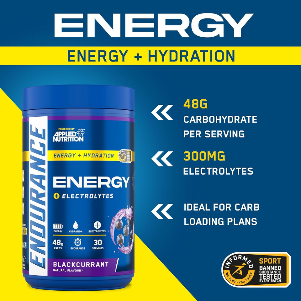 Endurance Energy Drink Powder High in Carbohydrates and Electrolytes Quick Energy for Performance Sports (1.5kg - 30 Servings) (Blackcurrant)