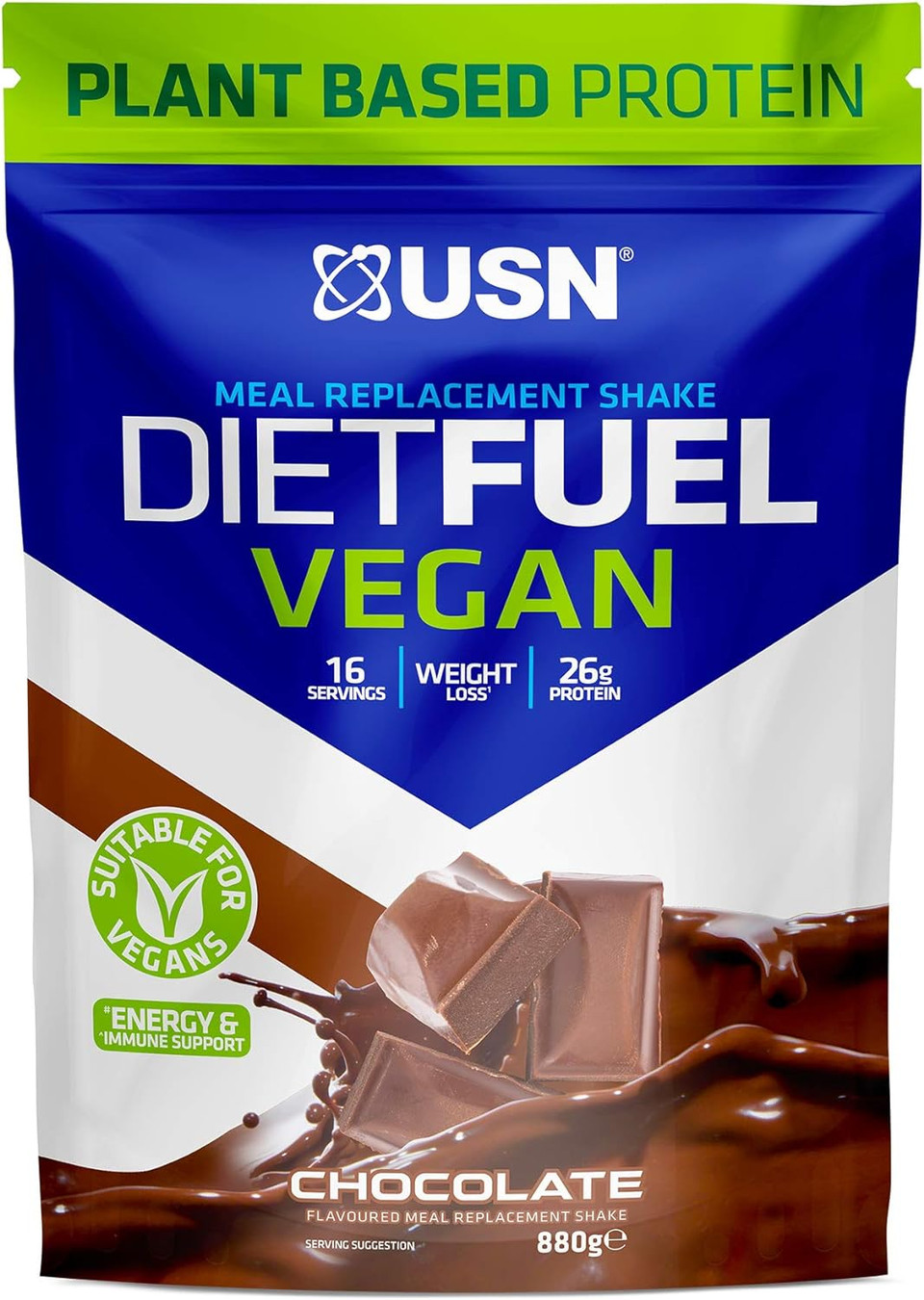 USN Diet Fuel Vegan Chocolate 880g: Dairy Free Vegan Meal Replacement Shake & Vegan Protein Powders
