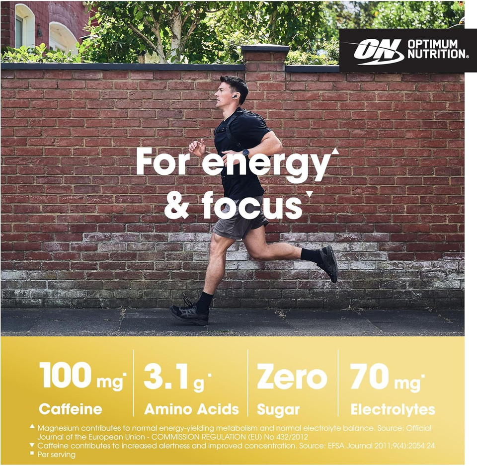 Optimum Nutrition Essential Amino Energy + Electrolytes, Ready To Drink Sugar Free EAA Energy Drink with Electrolytes and Caffeine, Workout Supplement for Men and Women, Tropical, 24x250 ml