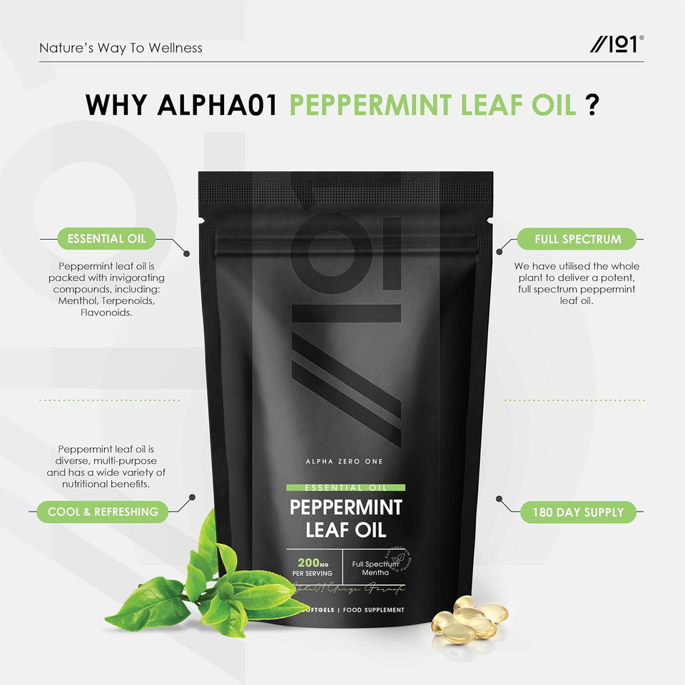 Peppermint Oil 200Mg - Cold-Pressed 180 Capsule Softgels (6 Months Supply) - Fast Absorbing & Easy To Digest - 100% Natural Peppermint Oil Digestive Supplement