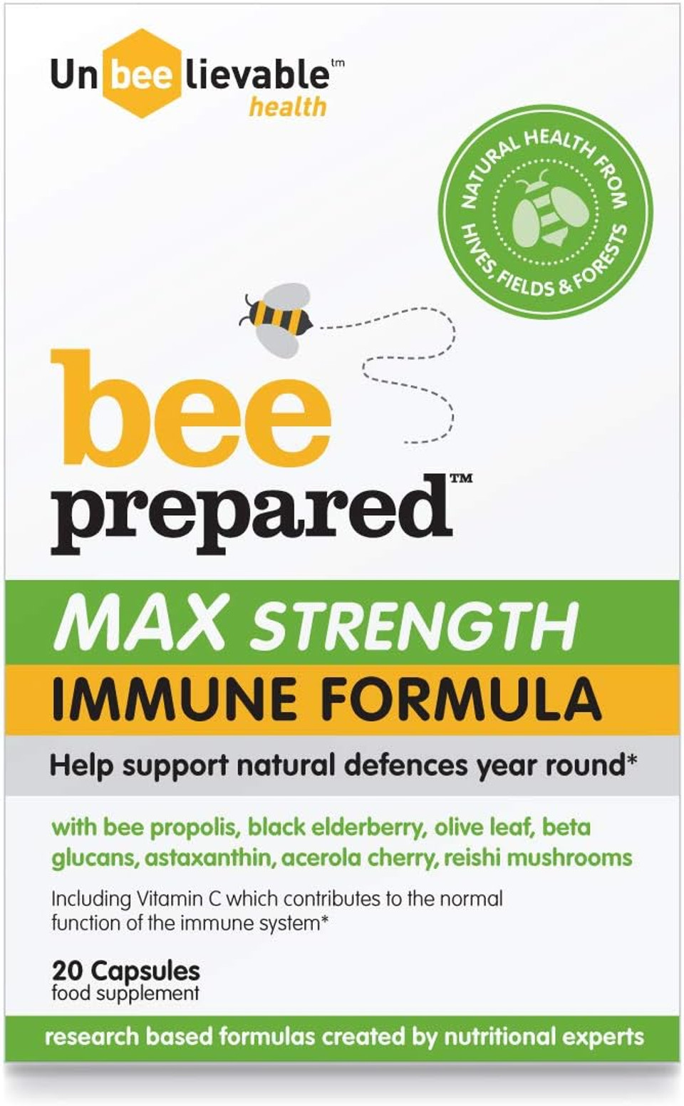 Unbeelievable Health Bee Prepared Max Strength Immune System Formula - Created by Nutritional Experts - Contains Bee Propolis, Elderberry and More  Immunity Support Supplement