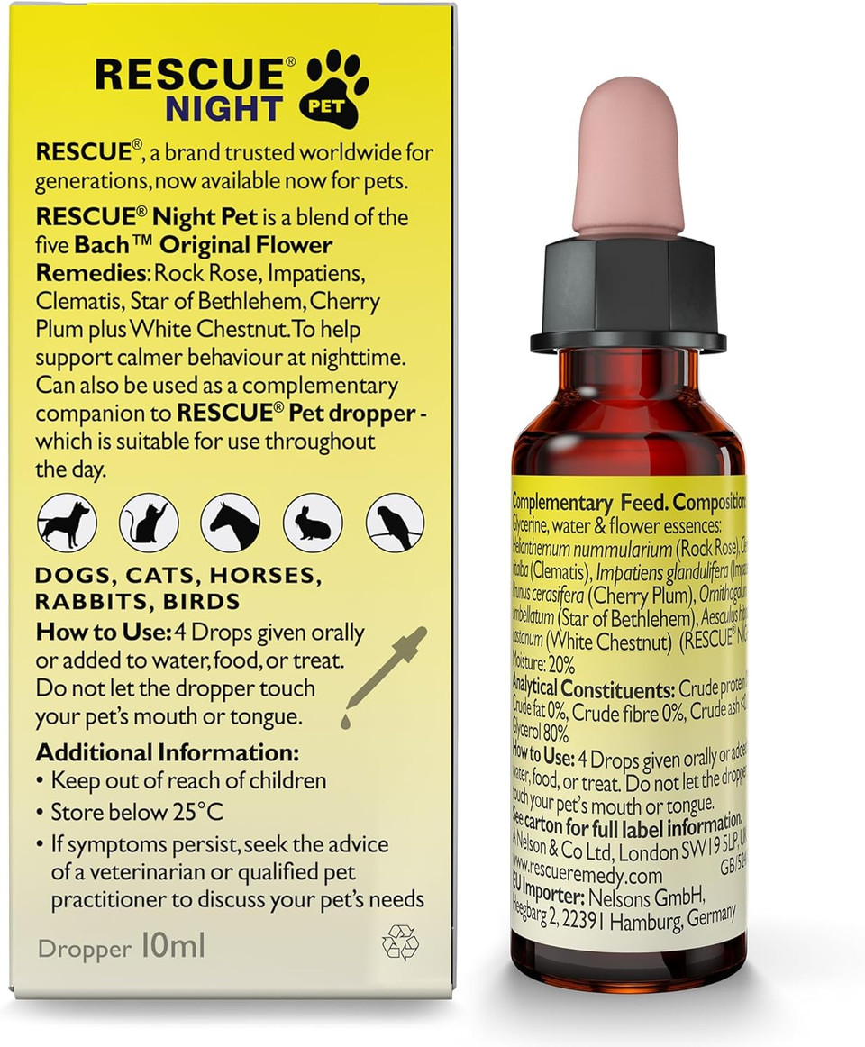 RESCUE Remedy Pet Dropper 20ml, Separation, Travel, Noise Calming for Dogs, Cats, & Other Pets, Homeopathic Flower Essence, Thunder, Fireworks, Travel, Separation, Alcohol Free