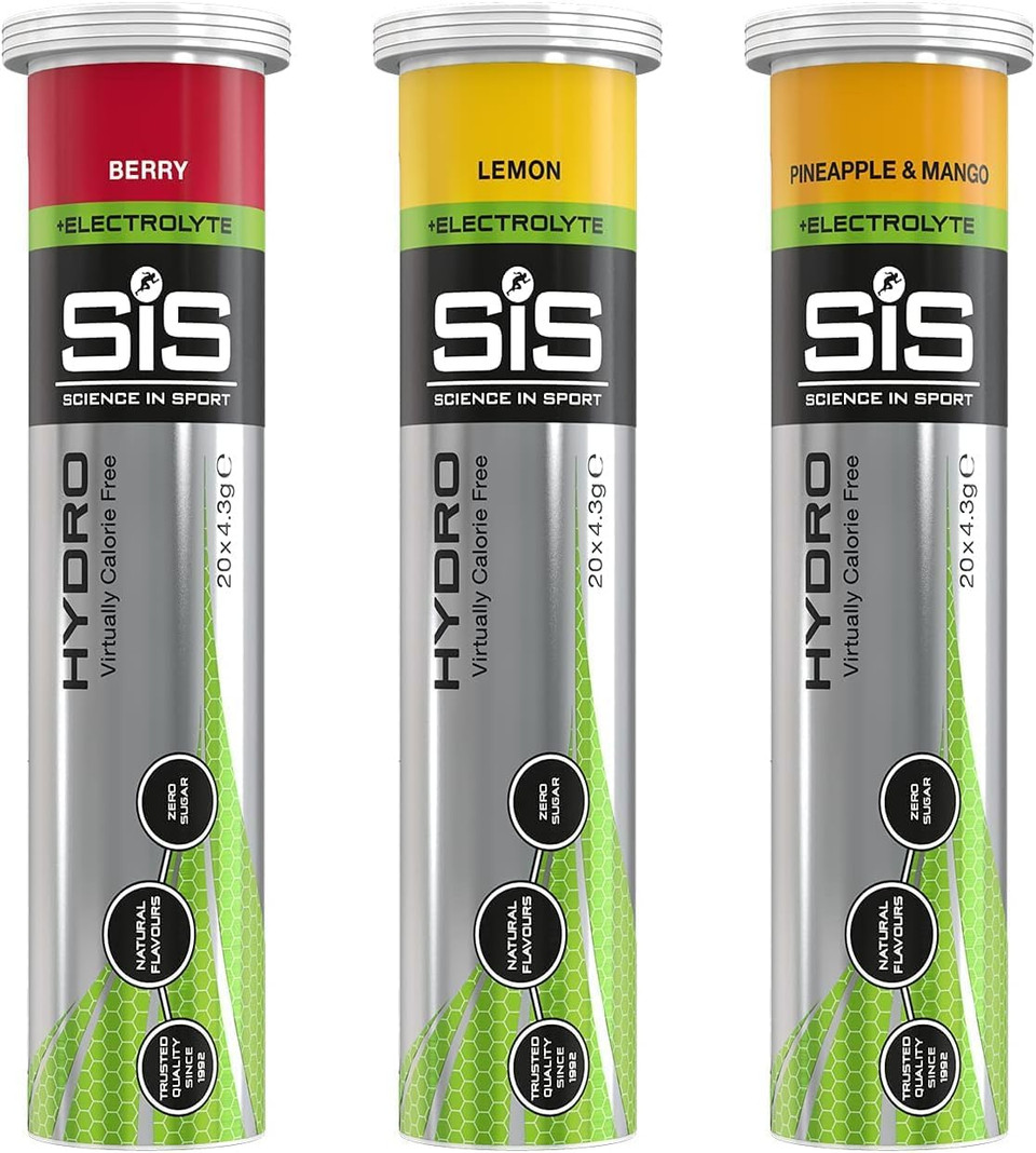 Science In Sport Hydro Hydration Tablets, Variety (Pineapple Mango + Berry + Lemon Flavour) Plus Electrolytes, 60 Effervescent Tablets (20 X 3 Bottles)
