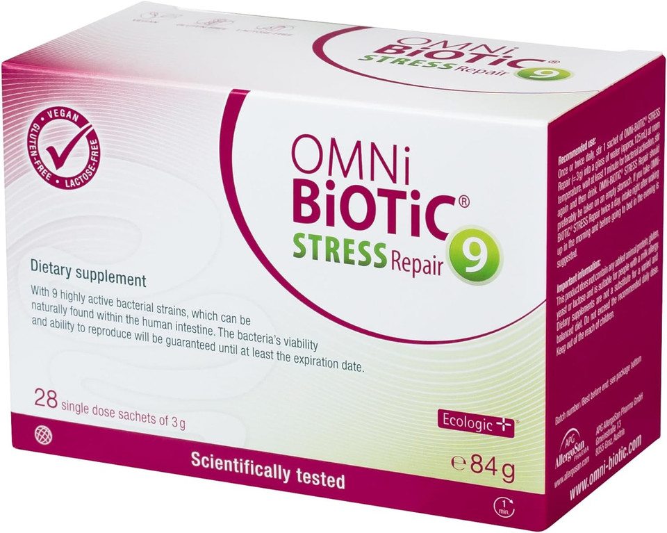 Omni Biotic Stress Repair | 28 Sachets (84G) | 9 Bacterial Strains | 15 Billion Bacteria Per Daily Dose | Powder | Vegan | Gluten-Free | Lactose-Free | For Daily Use