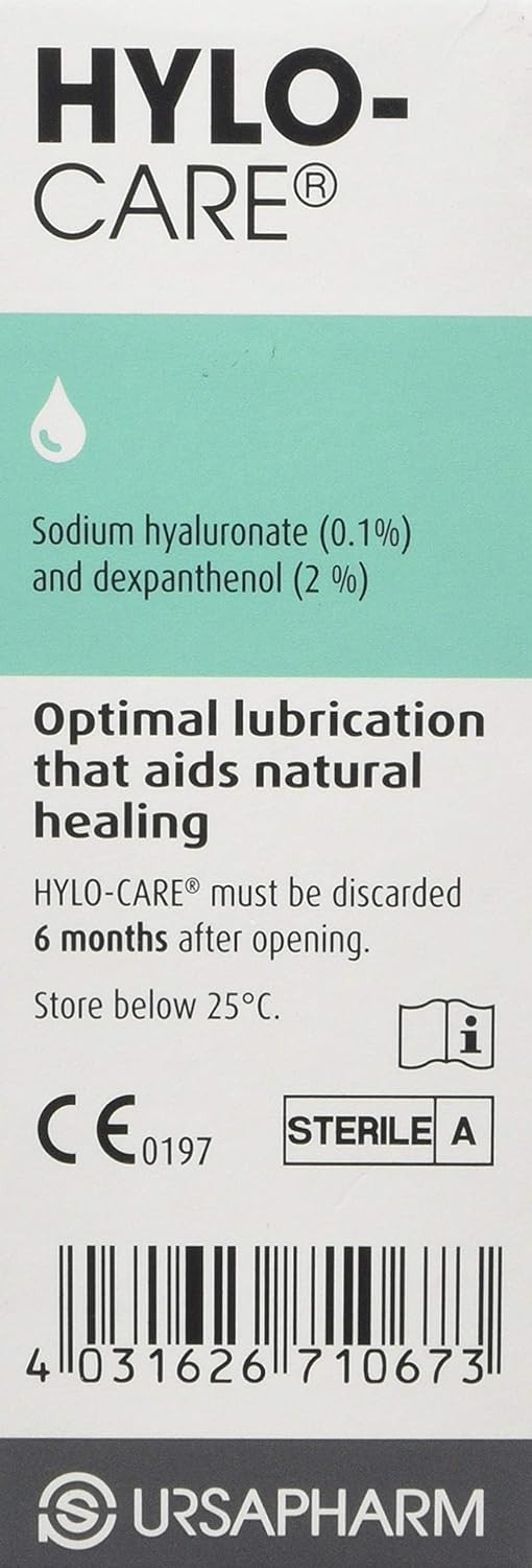 HYLO Care  Preservative Free Lubricating Eyedrops - with Sodium Hyaluronate and Dexpanthenol to Aid Healing of Eye Surface After Surgery or Injury - 10ml