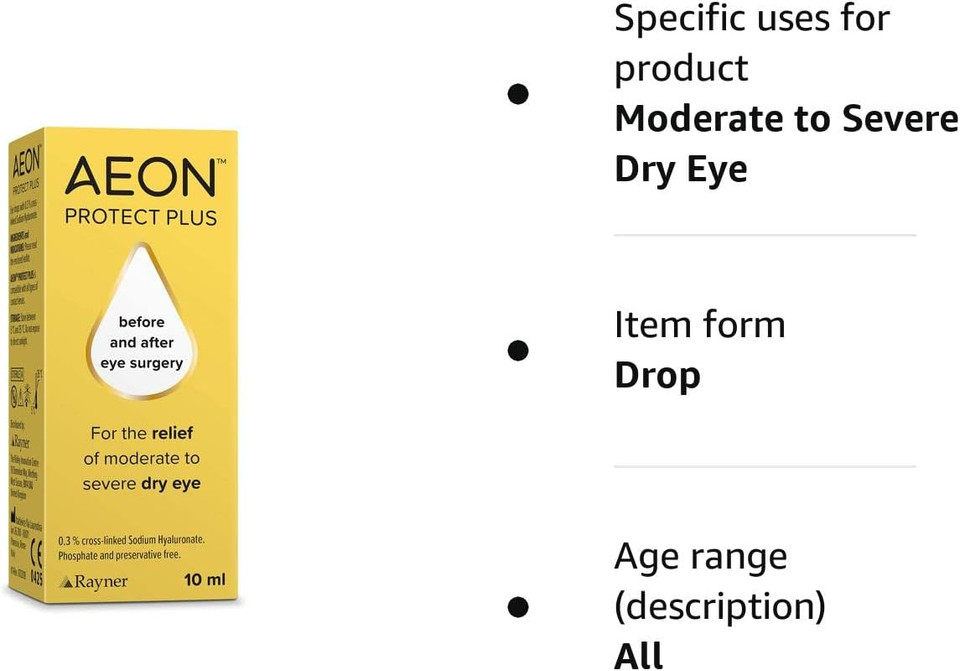 Aeon Protect Plus - Dry Eye Drops - For Moderate To Severe Dry Eye - Indicated For Use Before And After Surgery -10 Ml