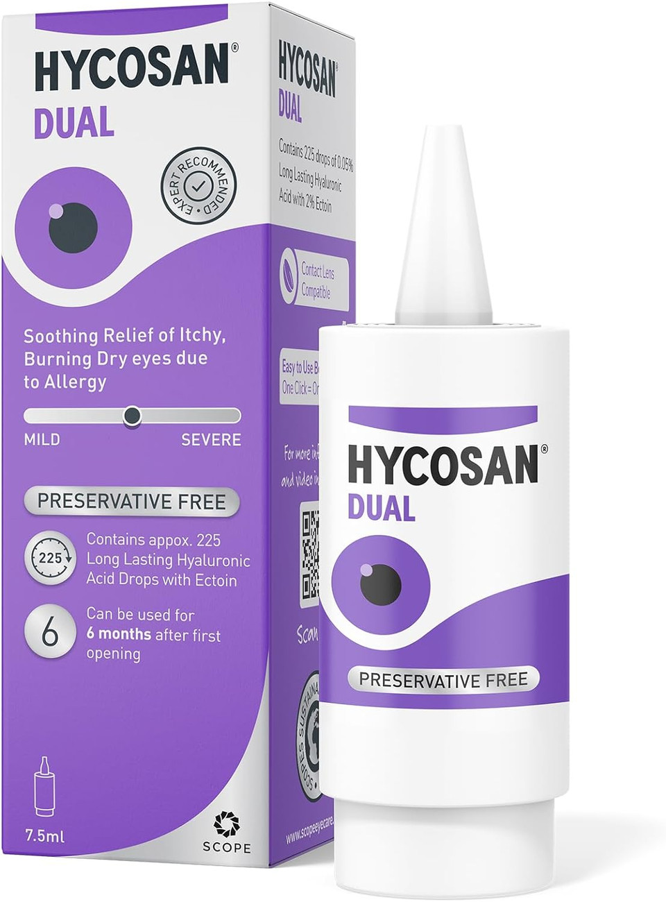 Hycosan Dual - Preservative Free Eyedrops - 0.05% Sodium Hyaluronate And 2% Ectoin- Recommended For Relief From Lipid Deficient Dry Eye And Meibomian Gland Dysfunction - 7.5Ml