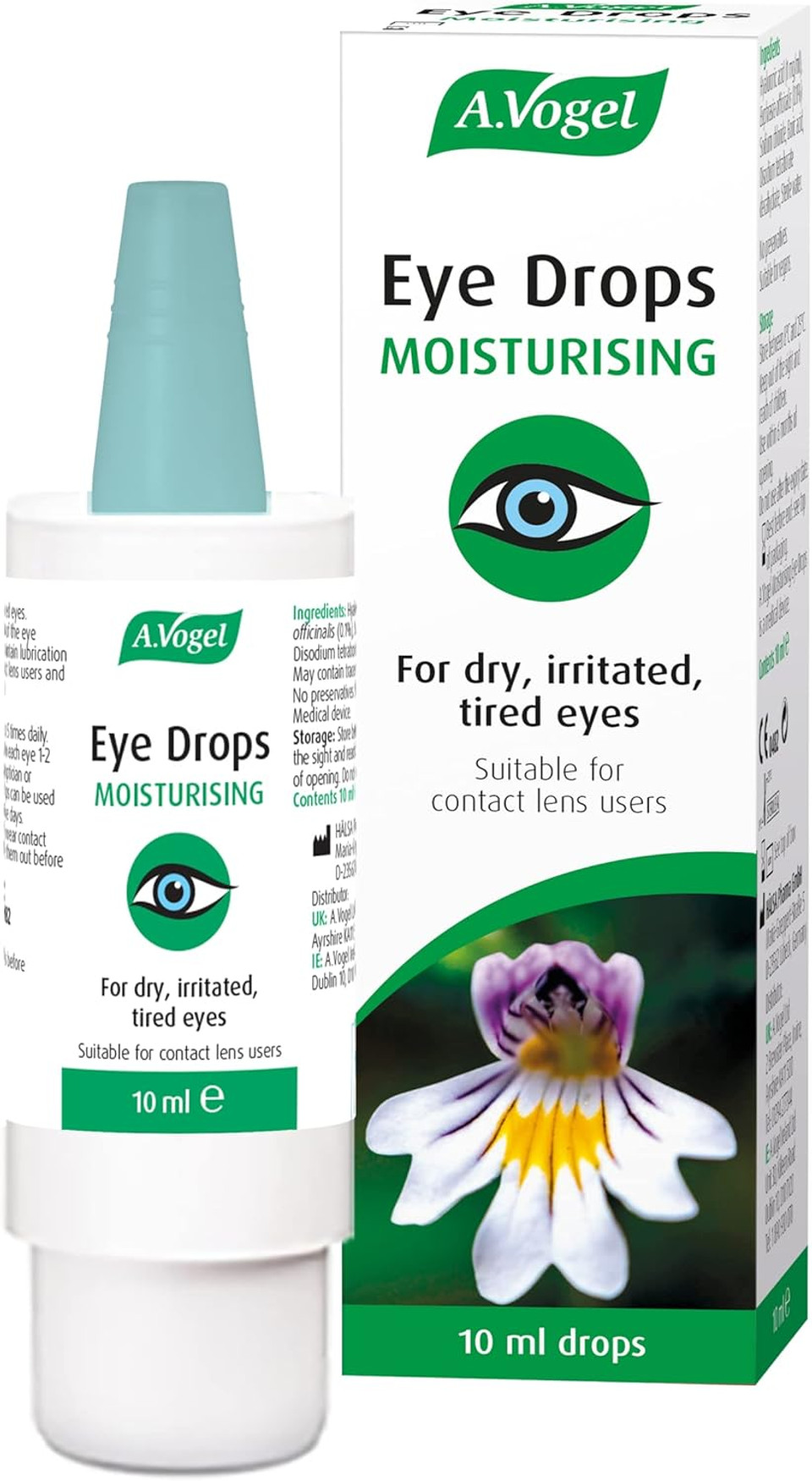A.Vogel Moisturising Eye Drops 10ml | For Very Dry and Irritated Eyes | Contact Lens Friendly | Preservative Free | With Euphrasia & Hyaluronic Acid A.Vogel Moisturising Eye Drops 10ml | For Very Dry and Irritated Eyes | Contact Lens Friendly | Preservative Free | With Euphrasia & Hyaluronic Acid