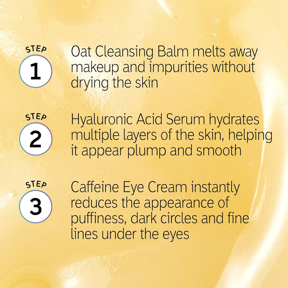 The Inkey List Hydration 101 Kit | Skin Hydration Starter Kit | Oat Cleansing Balm | Hyaluronic Acid |Caffeine Eye Cream | Suitable For All Ages