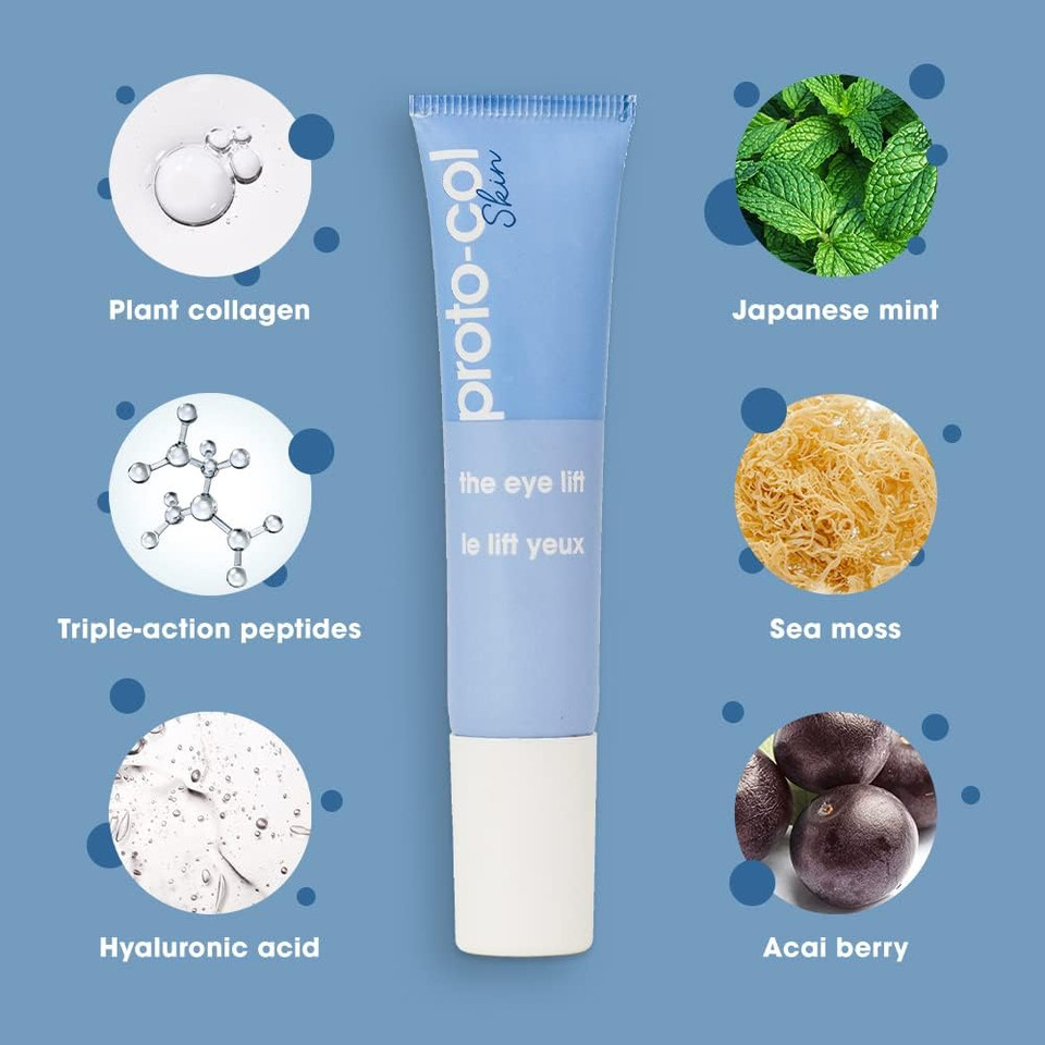 Proto-col - The Eye Lift Collagen Serum, Brightens and Lifts Wrinkles, Puffy Bags and Dark Circles in 3 Minutes, Vegan Collagen and Hyaluronic Acid - 15ml