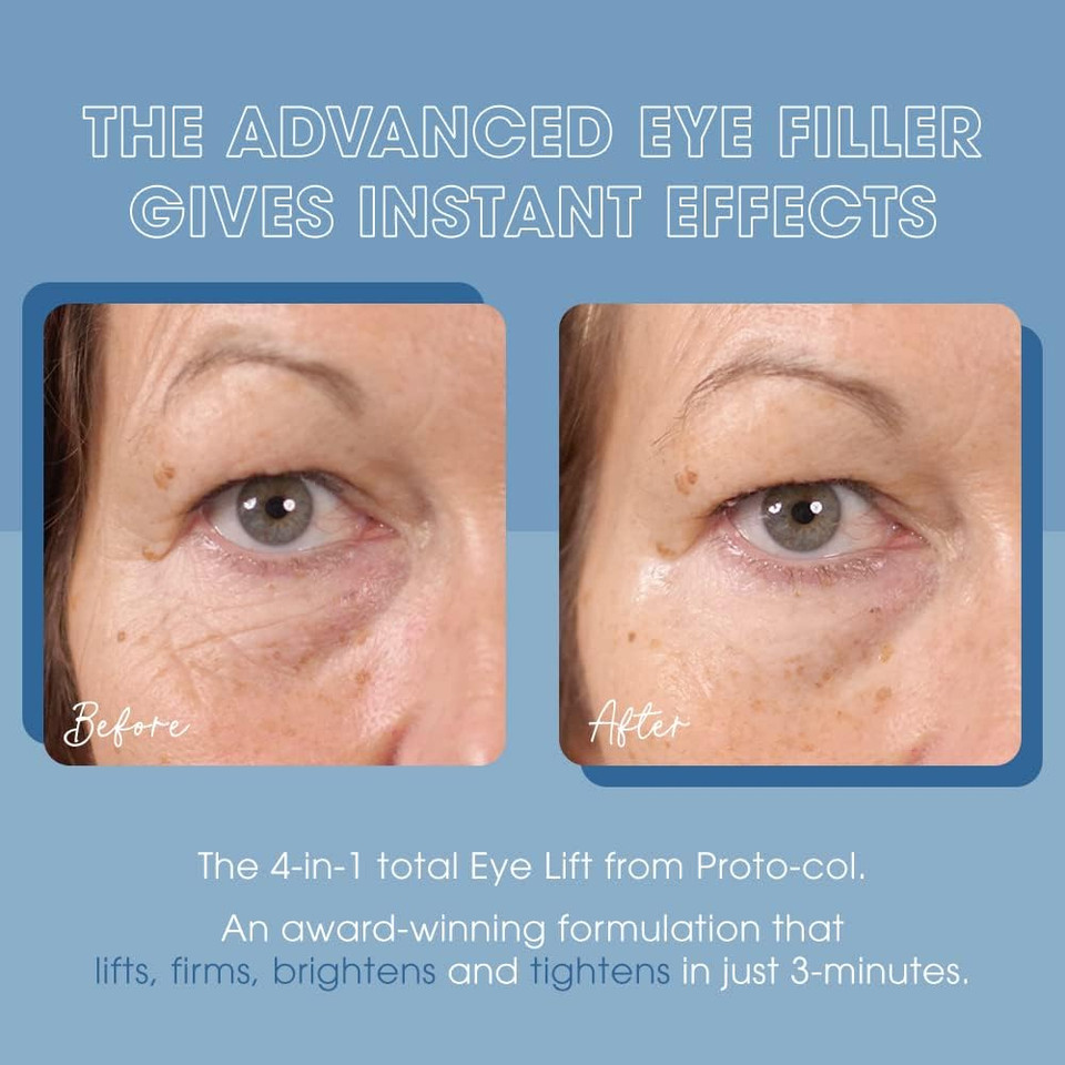Proto-col - The Eye Lift Collagen Serum, Brightens and Lifts Wrinkles, Puffy Bags and Dark Circles in 3 Minutes, Vegan Collagen and Hyaluronic Acid - 15ml