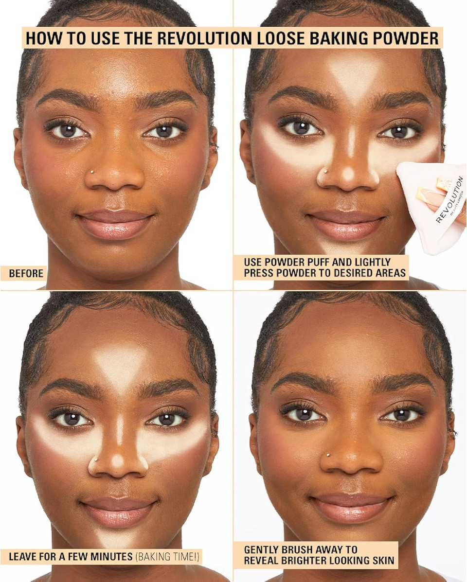 Revolution Beauty London, Loose Baking Powder, Prolongs Makeup Wear, Setting Banana, For Medium Skin tones, 32g Revolution Beauty London, Loose Baking Powder, Prolongs Makeup Wear, Setting Banana, For Medium Skin tones, 32g