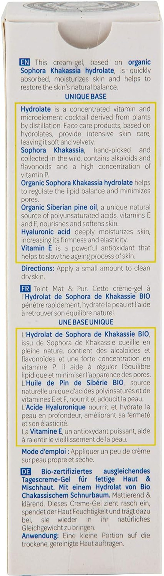 Natura Siberica Organic Certified Oily & Combination Skin, Balancing Face Cream-Gel